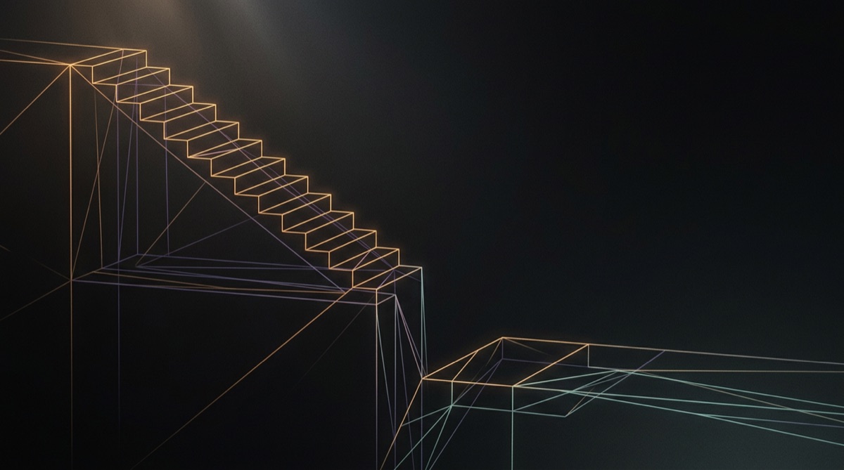 Abstract illustration of a staircase interrupted before reaching its destination